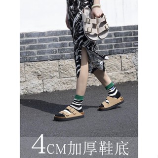 Maibu Lun Birken รองเท้าแตะหนัง พื้นแบน กันลื่น สไตล์เรโทร เหมาะกับเดินชายหาด ฤดูร้อน สําหรับผู้ชาย และผู้หญิง