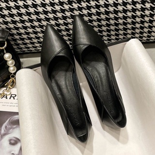 รองเท้าส้นเตี้ย รองเท้าสํานักงานผู้หญิงสีดํา 2021 ฤดูใบไม้ผลิใหม่หนังรองเท้าทํางานอารมณ์มืออาชีพสบายนุ่ม soled รองเท้าเดี่ยวผู้หญิงพื้นแบน