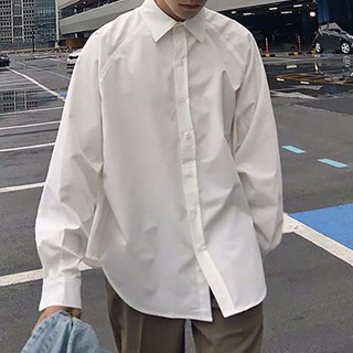 เสื้อเชิ้ตแขนยาวลําลอง สีขาว แฟชั่นฤดูใบไม้ร่วง สไตล์เกาหลี สําหรับผู้ชาย