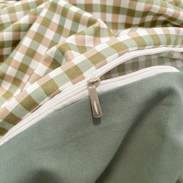 ชุดผ้าปูที่นอน-ปูที่นอน-ผ้าปูที่นอน-ins-นอร์ดิกเรียบง่ายแปรงวินเทจลายสก๊อตซักเตียงผ้าฝ้ายสี่ชิ้นชุดผ้านวมที่ไม่ใช่ผ้าฝ้ายสามชิ้น