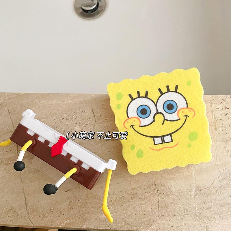 spongebob-squarepants-ชั้นวางท่อระบายน้ําในครัวเรือน-อ่างล้างจาน-ทําความสะอาดฟองน้ํา-บล็อก-แปรงล้างจาน-หม้อ-ขจัดคราบไขมัน-แผ่นใยขัดมายากล