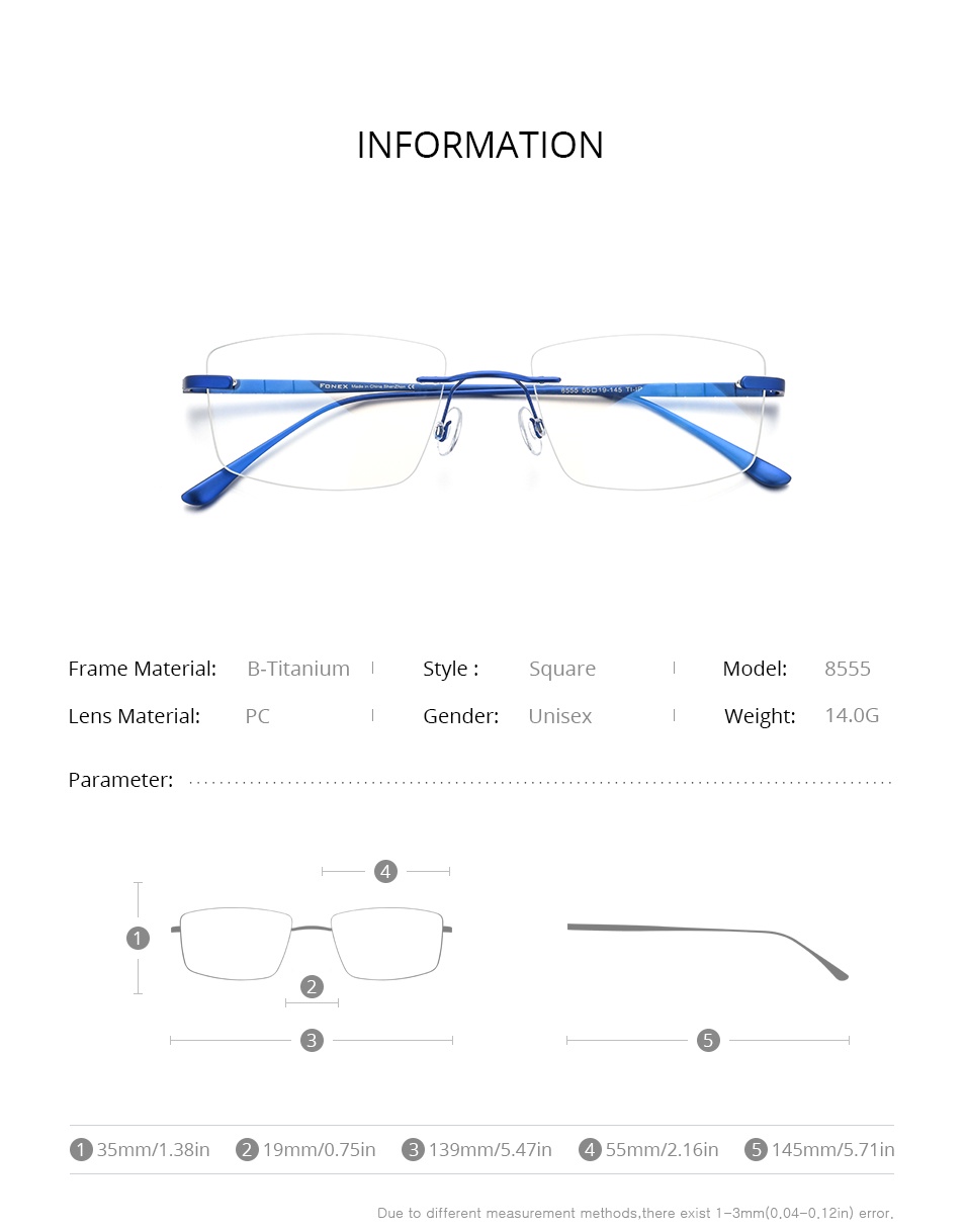 รายละเอียดเพิ่มเติมเกี่ยวกับ Fonex แว่นตาไทเทเนียมบริสุทธิ์ 2021 แว่นตาไม่มีขอบแฟชั่นผู้ชายและผู้หญิง