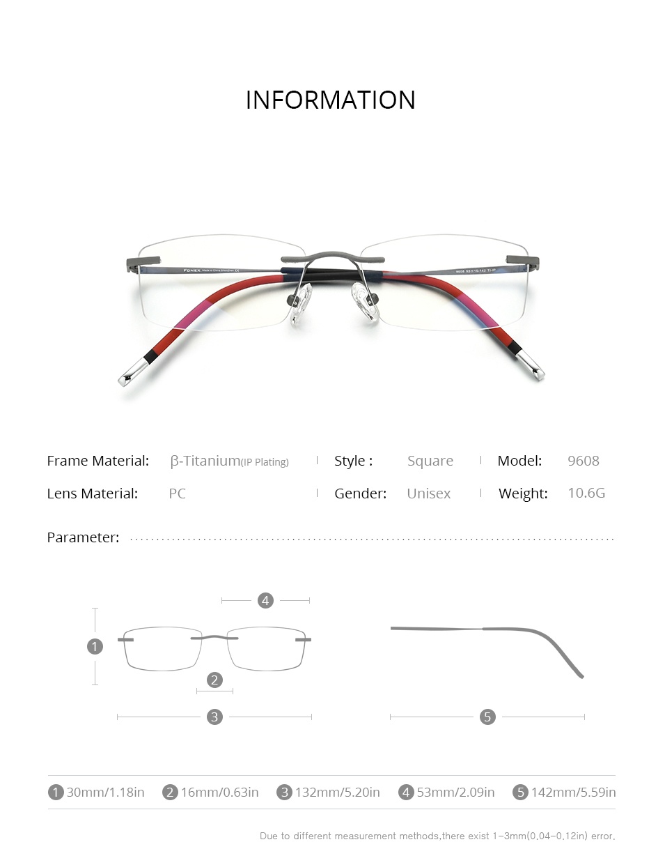 รายละเอียดเพิ่มเติมเกี่ยวกับ Fonex แว่นตาไทเทเนียมบริสุทธิ์ 2021 แว่นตาไม่มีขอบแฟชั่นผู้ชายและผู้หญิง