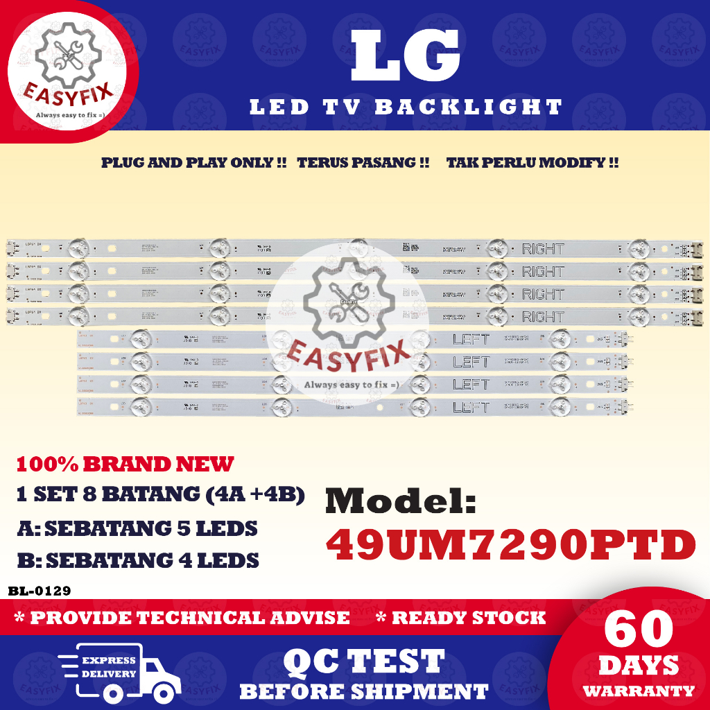 ไฟแบ็คไลท์ LED 49 นิ้ว 49UM7290PTD LG 49 นิ้ว สําหรับทีวี LAMPU ...