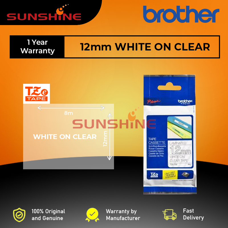 Brother White on Clear Tze-135 P-Touch Labelling เทป | Shopee Thailand