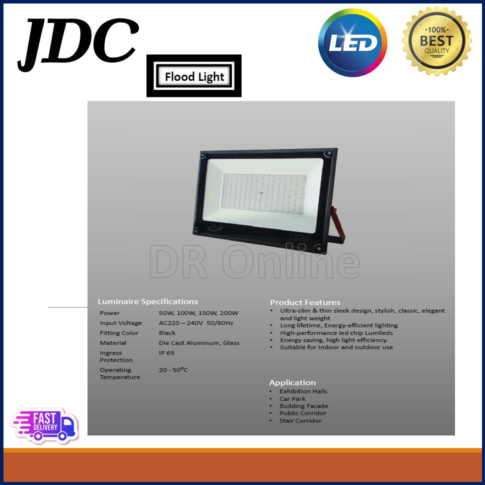 ไฟฟลัดไลท์ LED JDC 50W 100W 150W 200W ~ 5700K สีขาว | Shopee Thailand