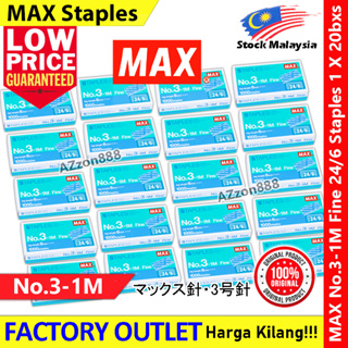 Max ลวดเย็บกระดาษ No.3-1M Fine 24/6 1 X 20bxs MAX UbatStapler 3 3-1M MS90112 90112