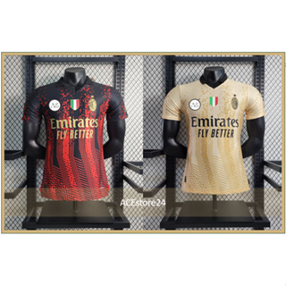 เสื้อกีฬาแขนสั้น ลายทีม AC Milan 4th Black &amp; Gold Player Issue &amp; Fans Issue Kit 23/24 Jersey*