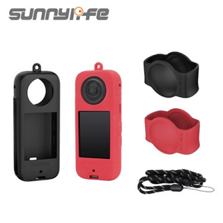 Sunnylife เคสยางซิลิโคน ป้องกันเลนส์กล้อง พร้อมสายคล้อง สําหรับ Insta360 ONE X3