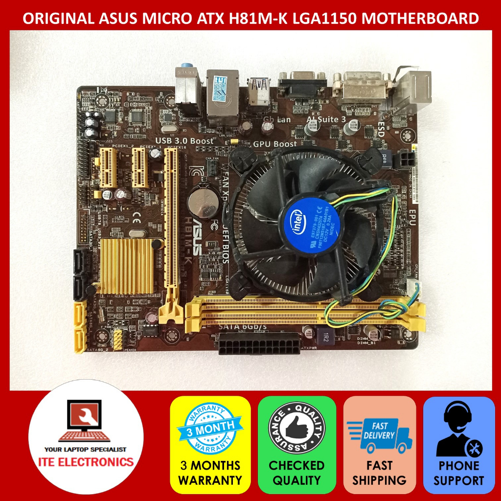 เมนบอร์ด ASUS MICRO ATX H81MK LGA1150 USB3.0 พร้อมพัดลมระบายความร้อน