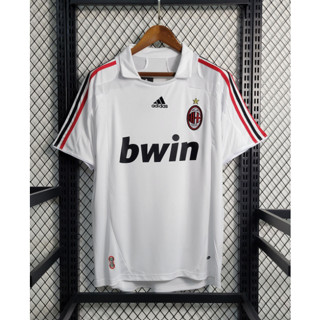 เสื้อกีฬาแขนสั้น ลายทีม Milan Away 07 08 สไตล์เรโทร คลาสสิก