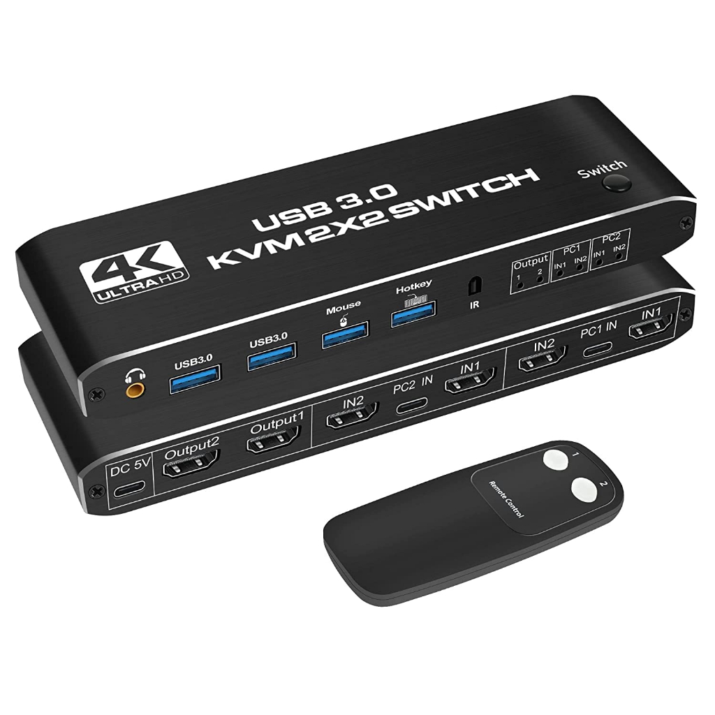 สวิตช์มอนิเตอร์ HDMI KVM 2x2 HDMI USB KVM เข้า 2 ออก 4K 60Hz HDMI 2.0