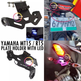 บังโคลนหลังบังโคลนรถยนต์ หนัง Pu ไร้สาย พร้อมตัวยึดไฟ LED สําหรับ YAMAHA R15 MT15