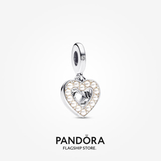 Pandora ชาร์มไข่มุก หัวใจสีขาว ห้อยคู่ ของขวัญวันหยุด สําหรับผู้หญิง p804