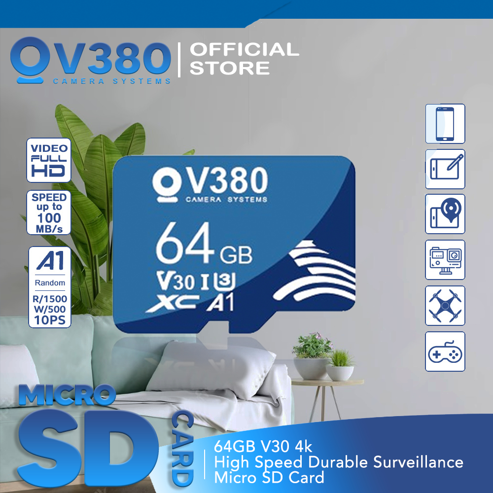 การ์ดกล้องวงจรปิด V380 64GB Micro SD U3 V30 4k ความเร็วสูง ทนทาน ...