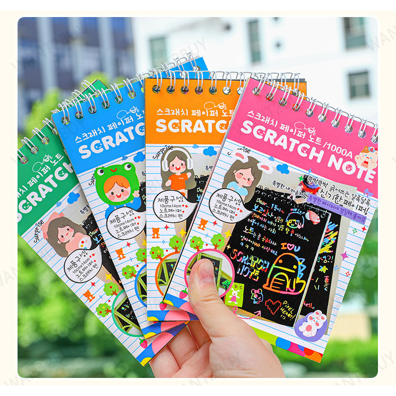 10 แผ่นสีสัน Dazzle Scratch Note Sketchbook กระดาษ Graffiti DIY Coils ...
