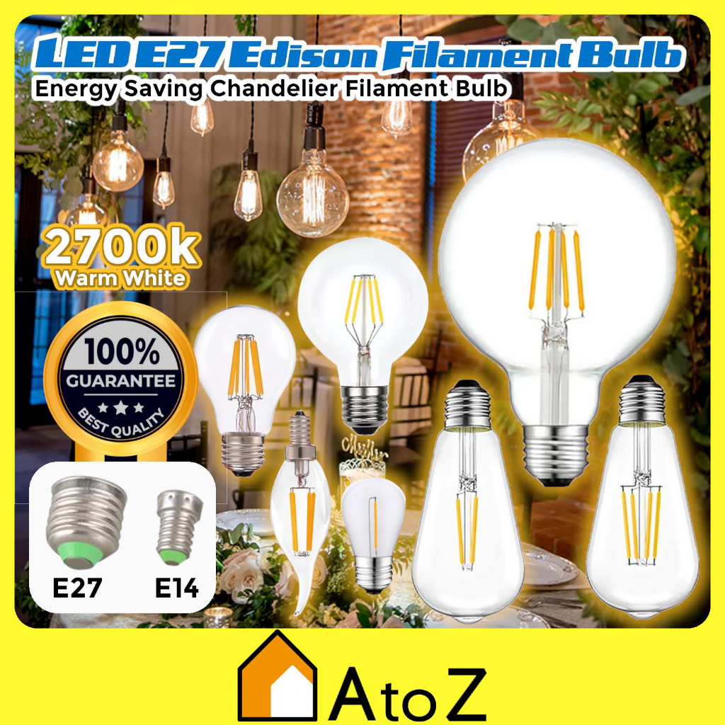 หลอดไฟ LED 2W 4W E14 E27 G125 G80 A60 ST64 C35 S14 สไตล์วินเทจ | Shopee ...