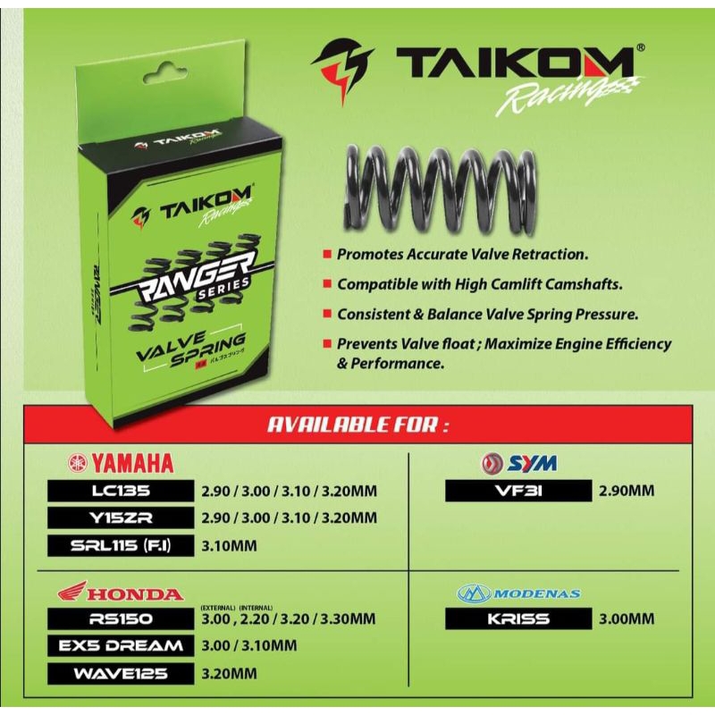 Taikom RACING VALVE SPRING LC135 Y15ZR RS150 SYM VF3I EX5 DREAM W125 ...