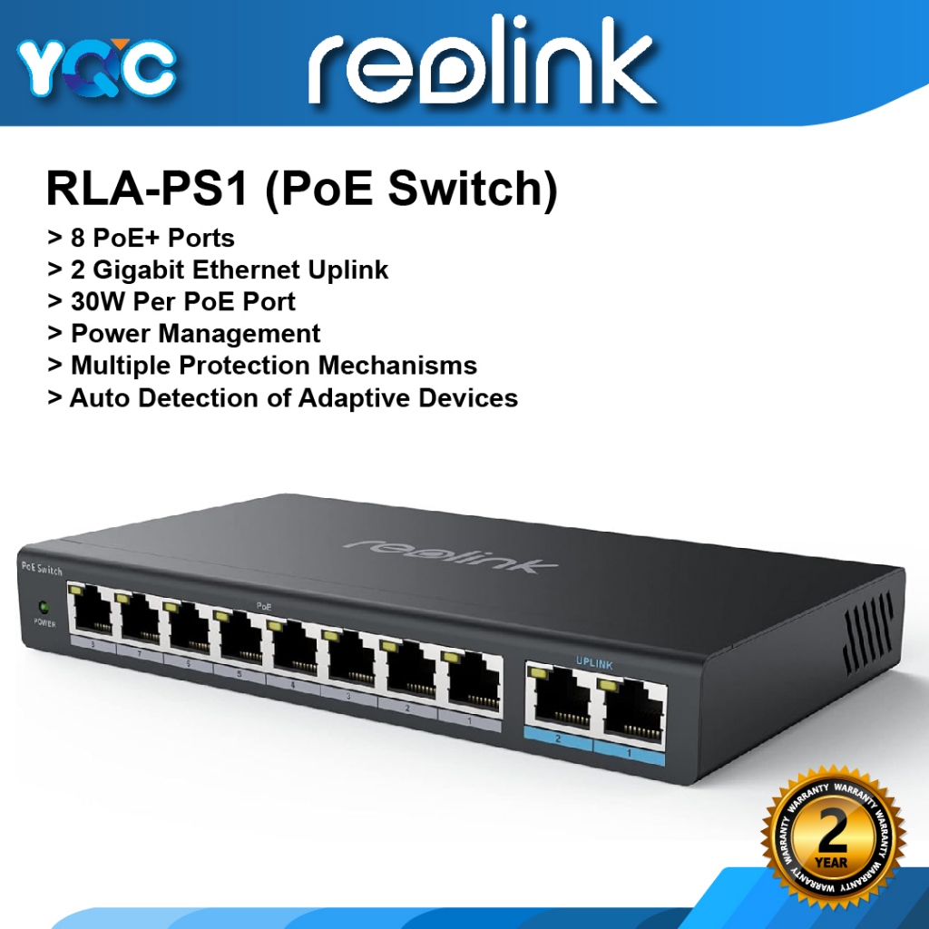 Reolink RLA-PS1 PoE Switch 8 พอร์ต PoE 2 พอร์ต Gigabit Uplink 120W ...