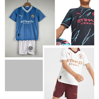 เสื้อกีฬาแขนสั้น ลายทีม Man City Home Away 3RD Kids 23 24 Jersi Budak สําหรับเด็ก