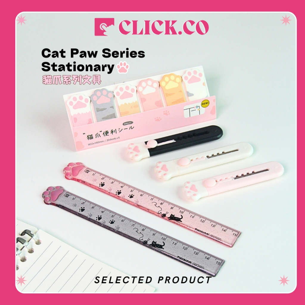 Cat Paw Series Stationery (Mini Sticky Notes/Rurler/Mini Cutter/2-in-1 ...