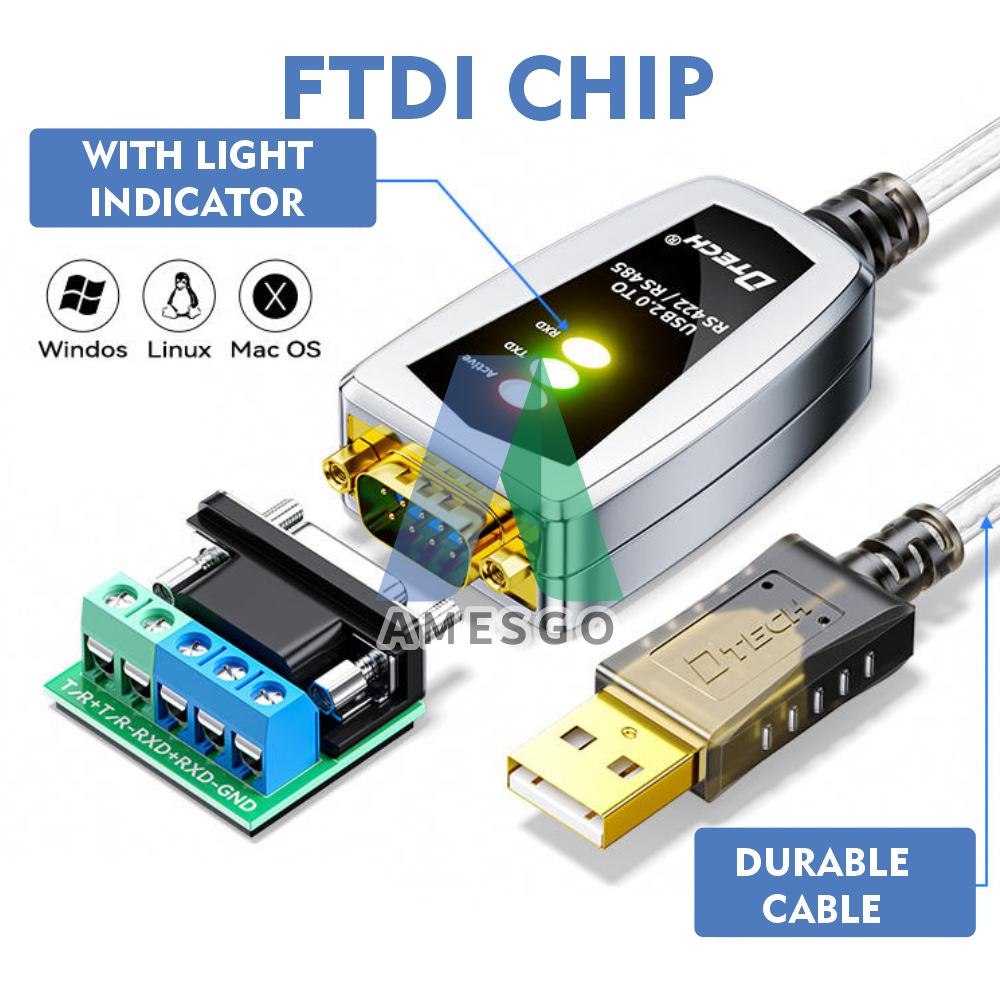 Amesgo USB To RS485 Converter Serial FTDI DB9 9-Pin RS422 RS232 ...