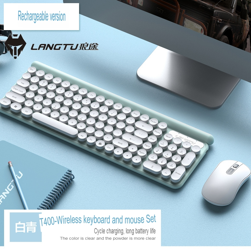 WIRELESSLANGTU LT400 คีย์บอร์ดไร้สายเมาส์ Combo Set Retro Keycap ...