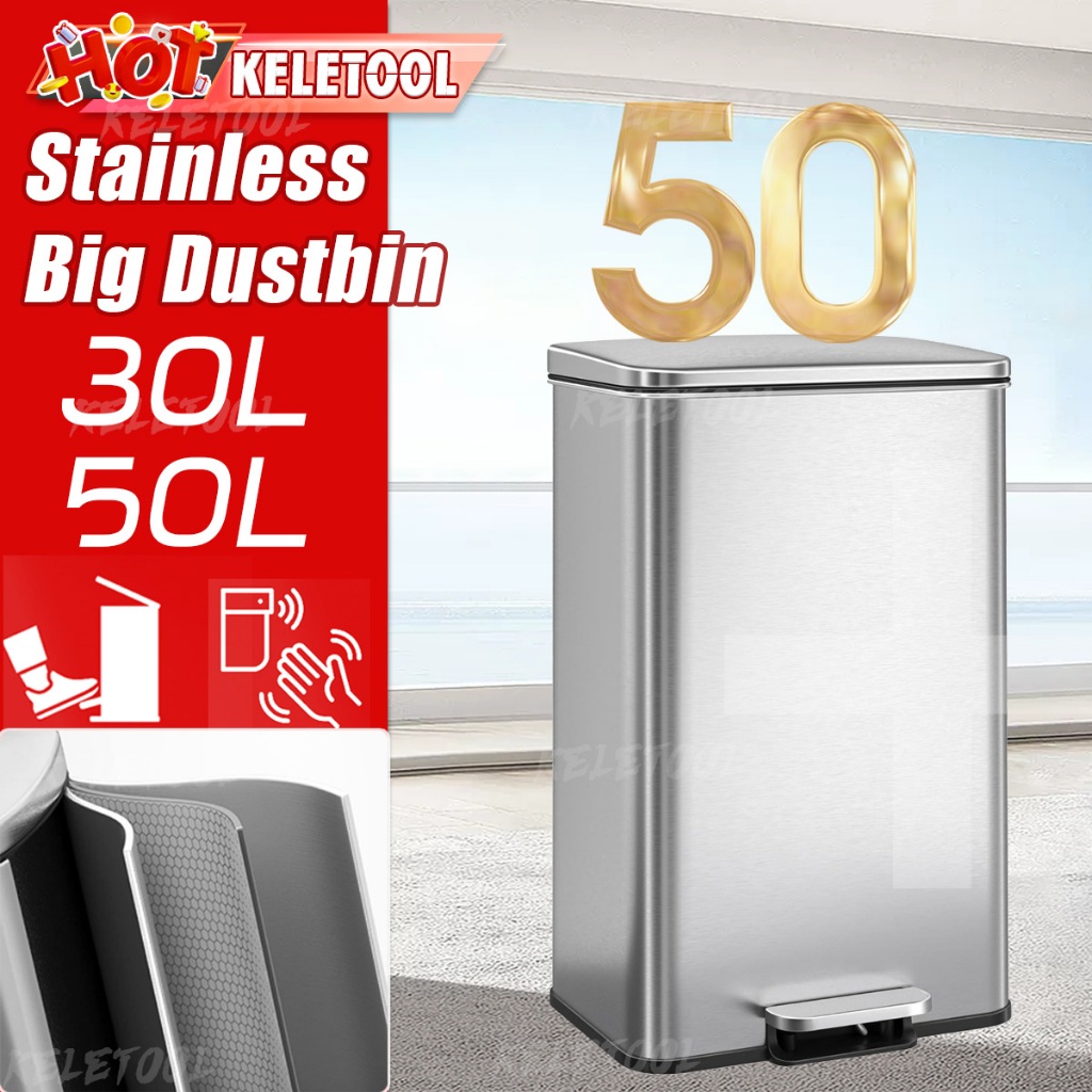 30L 50L Tong sampah besar big dustbin kitchen Pedal rubbish low Offed ...