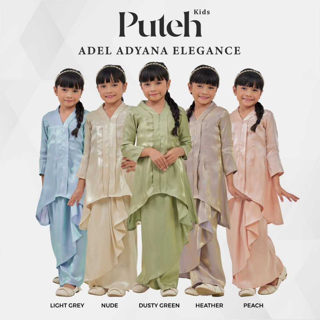 Adel ADYANA Baju Kurung Kebarung Puteh Premium Shimmer Baju Kids Budak Baju Raya 2025 Kurung