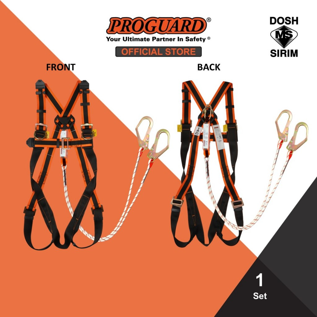 Proguard Full Body Harness 3 D-ring – Double Kernmantle Lanyard Set ...