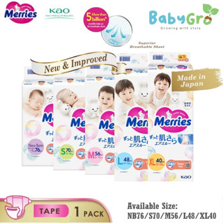 *** Kao Merries ผ้าอ้อมแบบเทป พรีเมี่ยม ( NB,S,M,L,XL ) ชุดละ 4 ชิ้น