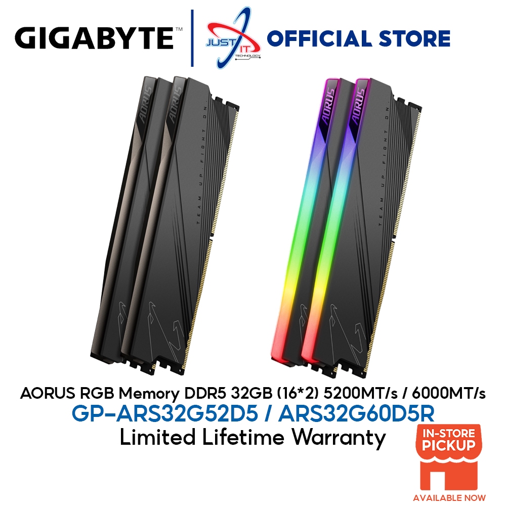 Gigabyte AORUS แรมเกมมิ่ง 32GB(16X2) DDR5 ( 5200MHZ / 6000MT/s ) (  GP-ARS32G52D5 / ARS32G60D5R )