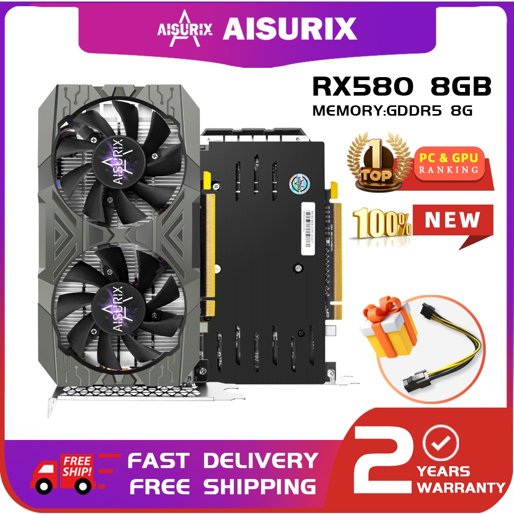 Aisurix ใหม่ RX580 8GB คอมพิวเตอร์ GDDR5 256Bit GPU Radeon AMD การ์ด ...