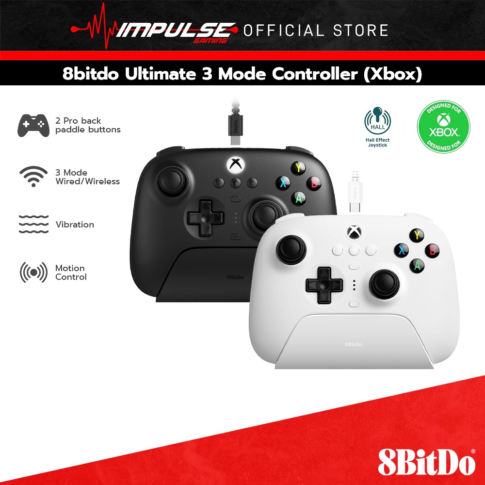 8bitdo Ultimate คอนโทรลเลอร์แบบมีสาย/ไร้สาย 3 โหมด (เข้ากันได้กับ Xbox ...