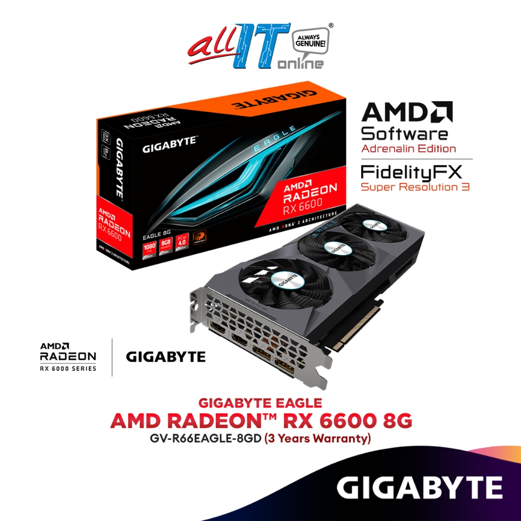 Gigabyte AMD Radeon RX 6600 EAGLE 8GB GDDR6 กราฟิกการ์ด GV-R66EAGLE-8GD ...