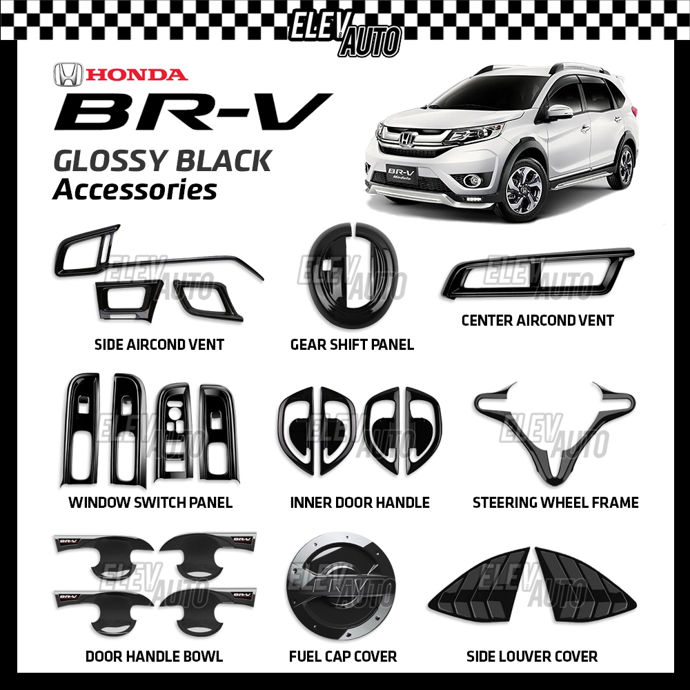 Honda BR-V BRV สีดําเงาภายในอุปกรณ์ภายนอกพวงมาลัยกรอบมือจับประตูชามฝา ...