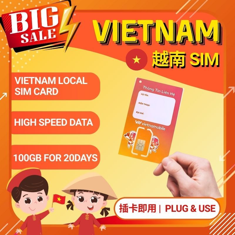 南 SIM | ซิมเวียดนาม 100G ข้อมูลไม่จํากัด, ปลั๊กดูน้ํา, Hanoi, Ho Chi ...