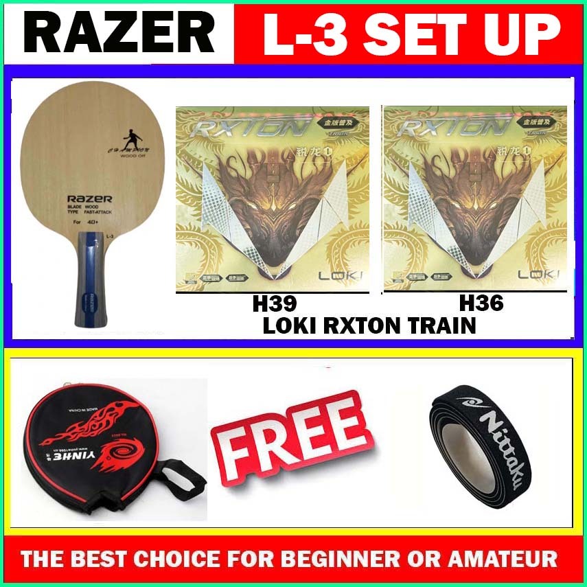 Razer L-3 BLADE+ LOKI RXTON 1 TRAIN GOLD VERSION SET TABLE TENNIS BAT ...