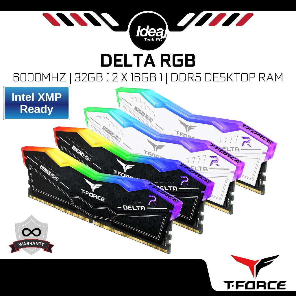 T-FORCE DELTA RGB HITAM / PUTIH 6000MHZ CL38 SOKONGAN INTEL XMP / AMD ...