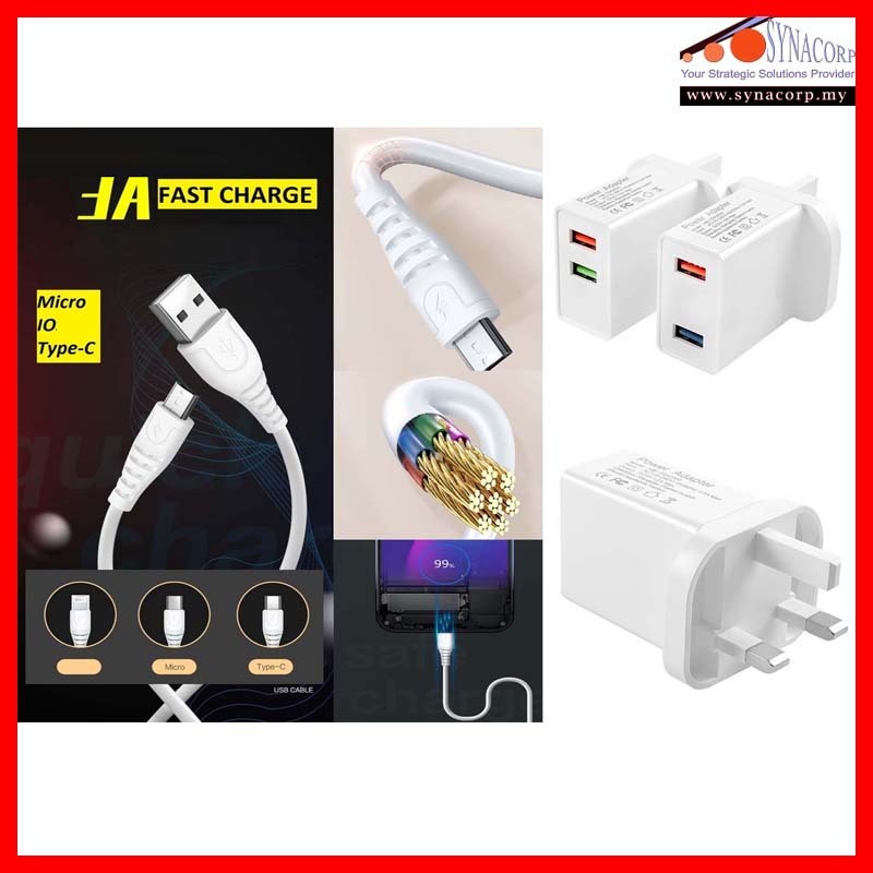 สาย USB 3A สายเคเบิลข้อมูล Android Micro/ Type-C / การส่งข้อมูลอะแดปเต ...