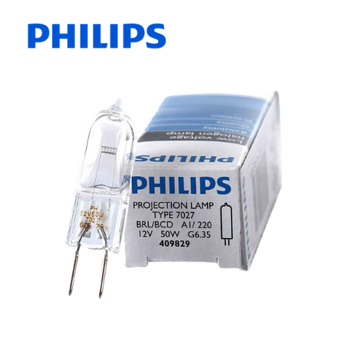 PHILIPS 7027 12V 50W Microscope Lamp - G6.35 Base, 3300K, 1500 Lumens