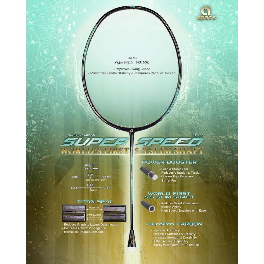 APACS Racket WORLDS SLIMMEST SHAFT 5.5 มม. SUPER SPEED ฟรีสตริง/กริป ...