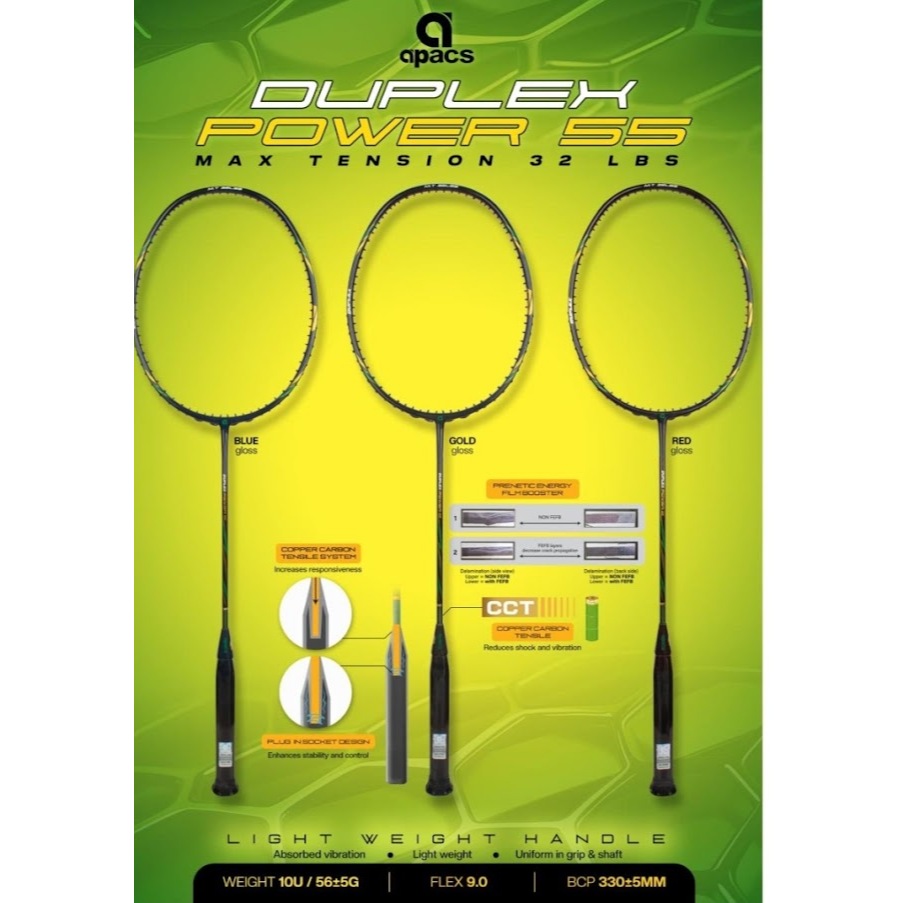 APACS 10U 56g แร็กเก็ต DUPLEX POWER 55 (UDEINCLD String+Grip+Cover