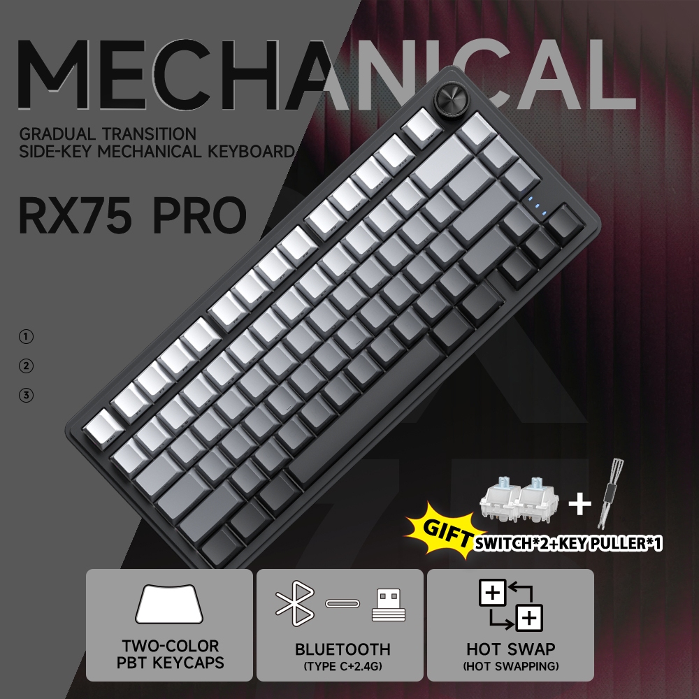 ZIFRIEND RX75 คีย์บอร์ดแบบกลไก 75% เค้าโครง RGB Tri-Mode ปะเก็น ...