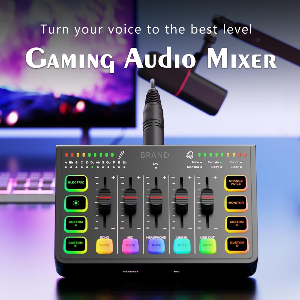 เครื่องผสมเสียงสําหรับเล่นเกม 4 ช่อง Soundboard สตรีมมิ่ง RGB PC Audio ...