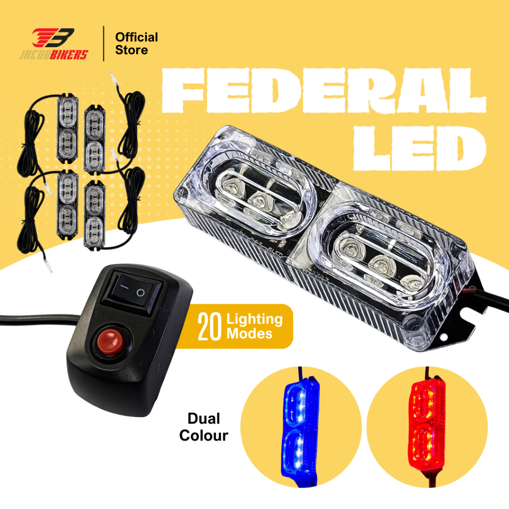 Universal รถจักรยานยนต์ Federal ไฟ LED Dual สีสีฟ้าและสีแดง 20 โหมดแสง ...