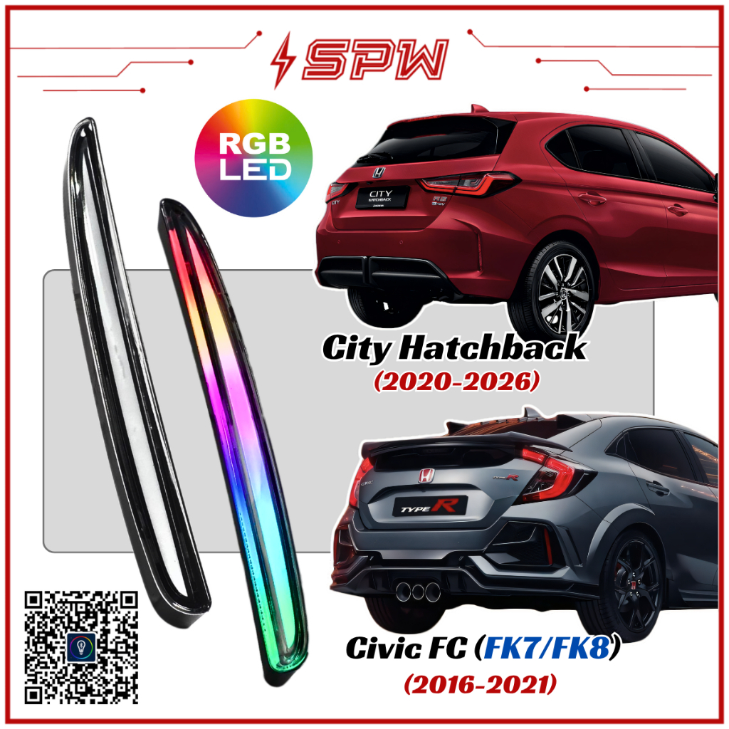 Honda City Hatchback / Civic FC (Type-R) RGB Rainbow Albino กันชนหลัง LED Reflector DRL Daylight FK7 FK8 City HB GN5