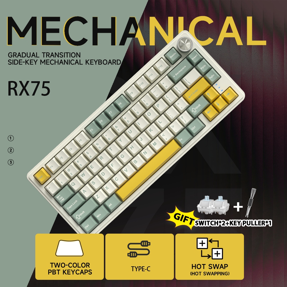 ZIFRIEND RX75 คีย์บอร์ดแบบกลไก 75% เค้าโครง RGB Tri-Mode ปะเก็น ...