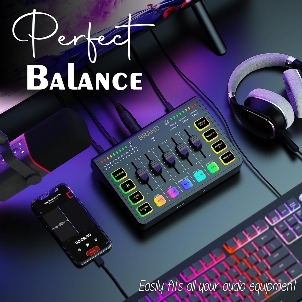 เครื่องผสมเสียงสําหรับเล่นเกม 4 ช่อง Soundboard สตรีมมิ่ง RGB PC Audio ...
