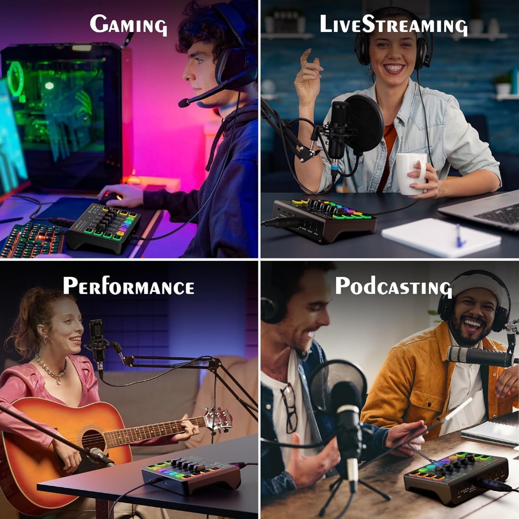 เครื่องผสมเสียงสําหรับเล่นเกม 4 ช่อง Soundboard สตรีมมิ่ง RGB PC Audio ...